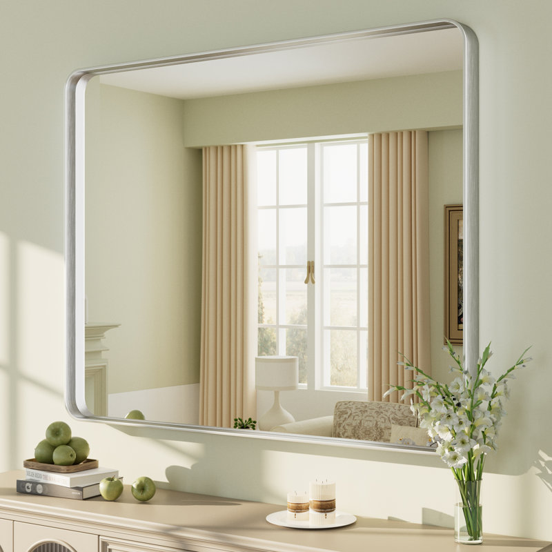 Miroir mural Aevar, 40 po x 32 po, Argent brossé