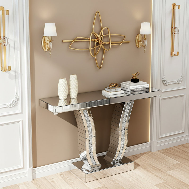 Console à miroir avec pieds courbés incrustés de pierre