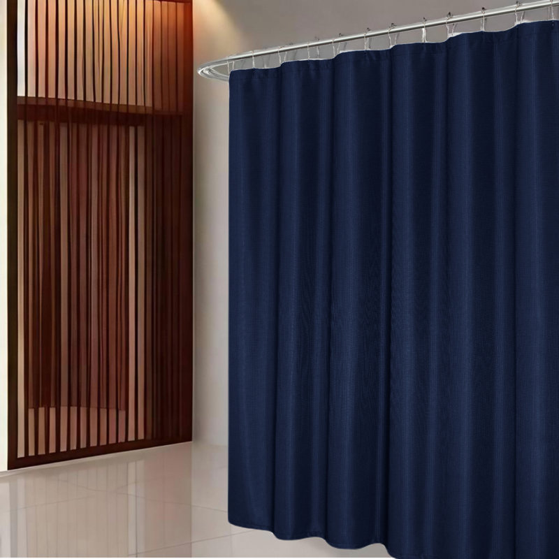 Bunkerville Solid Waffle Weave Textured Shower Curtain, Navy