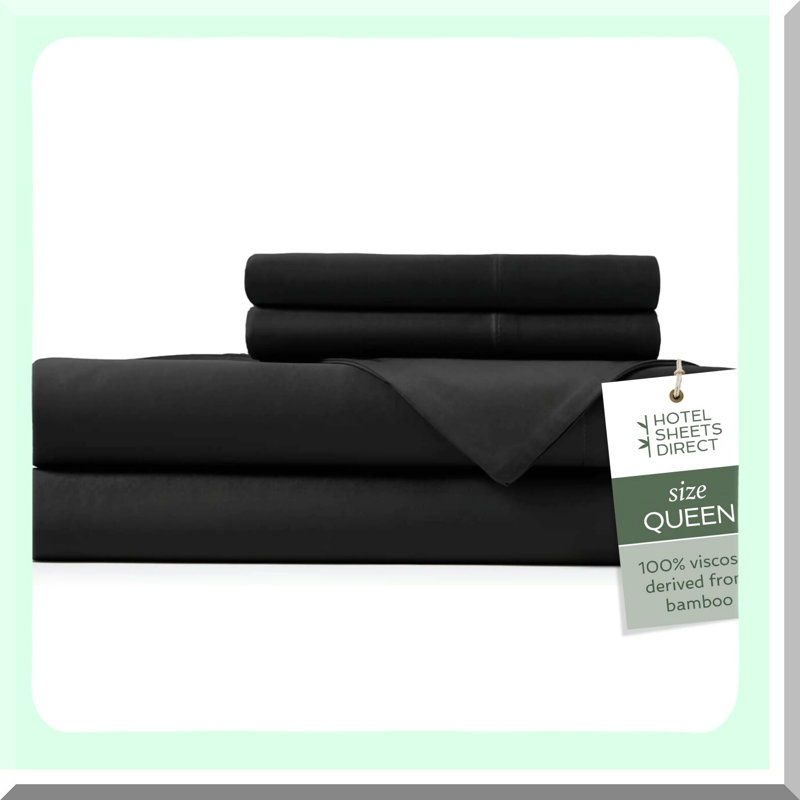 Cool Rayon From Bamboo Silky Soft Black Queen Sheets - Luxury Bedding Set with Deep Pocket, Cooling Technology, 100% Rayon from Bamboo for Ultimate Comfort.