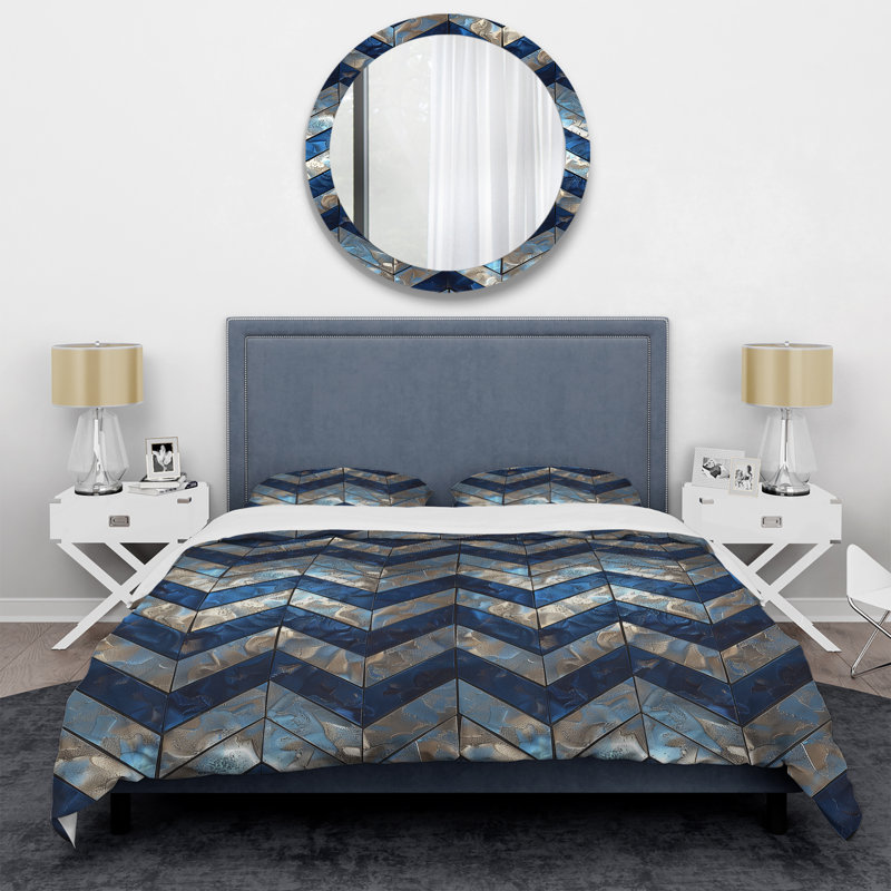 Ensemble de housse de couette transitionnelle Blue Chevron Glam, Housse de couette très grand et 2 très grandes t