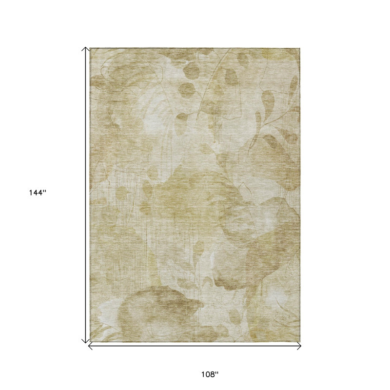 Tapis intérieur lavable floral beige / ivoire 9 'x 12' beige