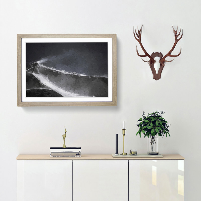 Snow upon a Mountain Peak in Abstract - Picture Frame Graphic Art Print, 48cm H x 65cm W x 2cm D, Oak Framed