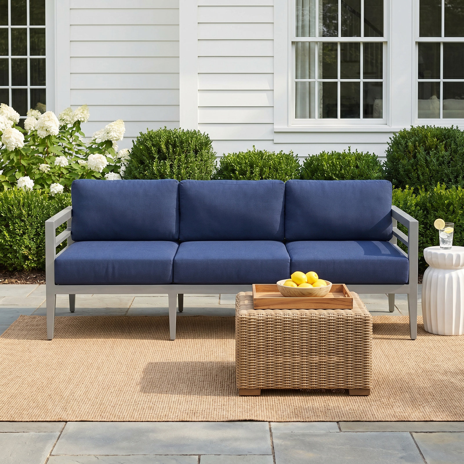 Winthrop 82" Sunbrella® Patio Sofa, Gray Frame/Blue Cushion