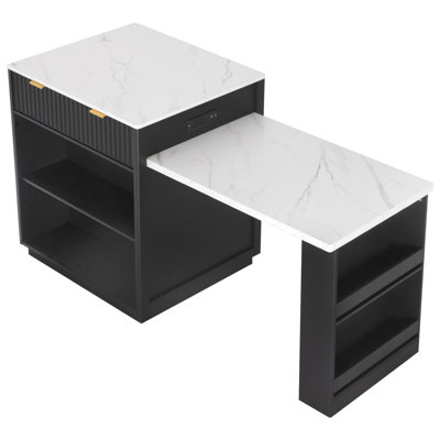 Îlot de cuisine cannelé avec table extensible pour 4 à 6 personnes K&K 82,6 po