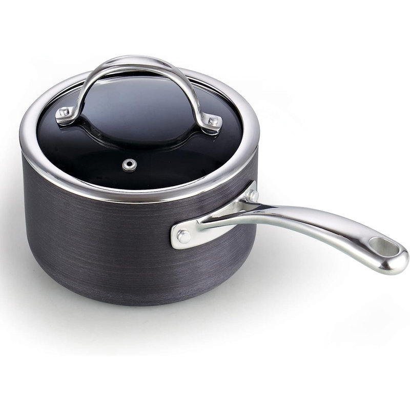 Cooks Standard Classic 1 Quart Nonstick Saucepan with Glass Lid, Hard Anodized Non Stick Sauce Pan, Small Kitchen Cooking Sauce Pot Mini Milk Pan, Dishwasher Safe Cookware, Black