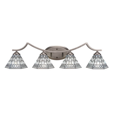 Barre d'éclairage de salle de bain 4 lumières Zilo au fini graphite avec verre d'art étain de 7 po