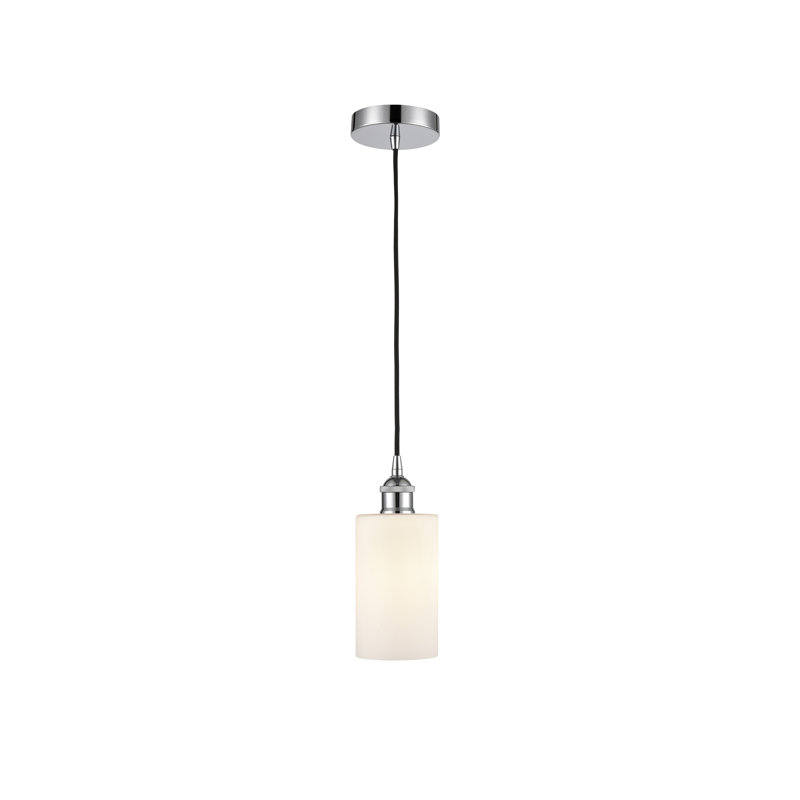 Luminaire suspendu cylindrique à 1 lumière Ervine, Blanc mat, Chrome poli