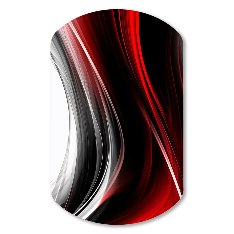 Sigitas Red Black Infinite Ripples II - Waves Cylinder Metal Wall Art, Red Asymmetrical Metal Art Print, 31" H x 19" W x 1" D