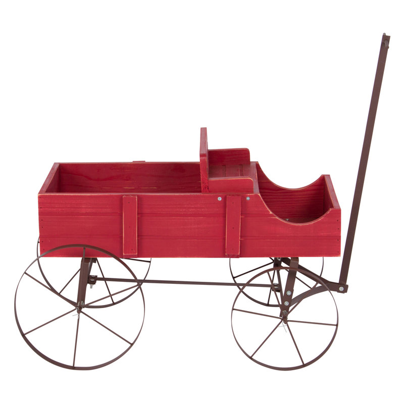 Jacksboro Decorative Wagon Wood Wheelbarrow Planter, 15.25" H x 13.5" W x 41.5" D, Red