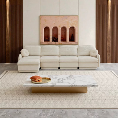 Canapé modulaire en L surdimensionné en chenille de 137 po Rumley avec repose-pieds mobile, coussins de dossier matelassés et coussins ronds Rumley