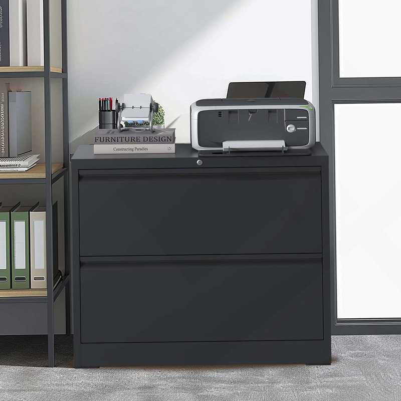 Classeur latéral à 2 tiroirs de haute qualité avec serrure pour la maison et le bureau, idéal pour organiser diverses tailles de documents
