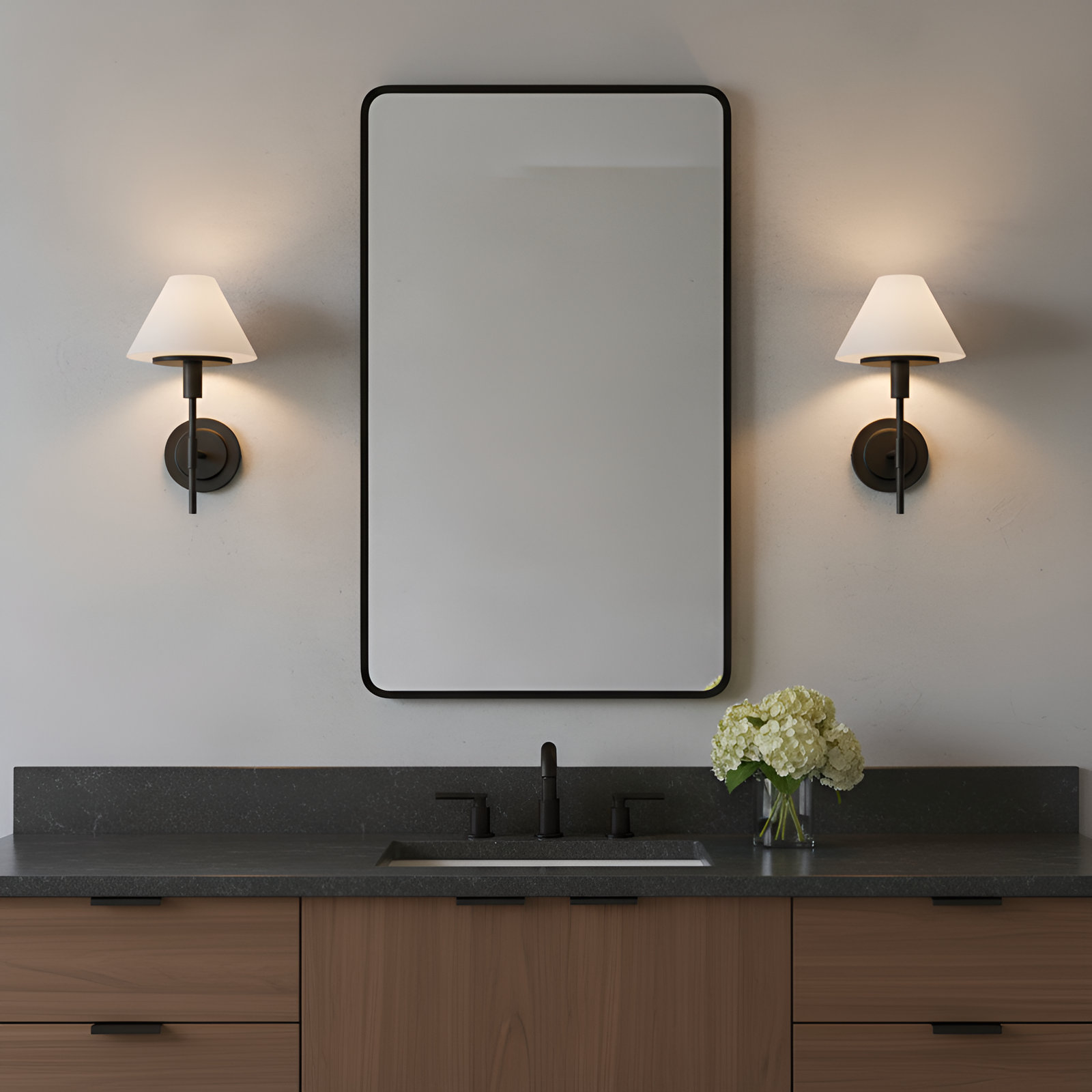 Kristin Medium Sconce, 1 Light, Midnight Black, 14.375" H x 7.875" W x 8.5" D