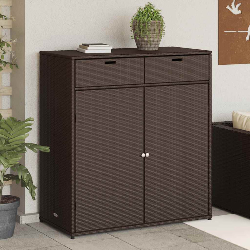 vidaXL Outdoor Storage Box, Large Deck Box PE Rattan with Magnetic Closure Weather Resistant, Stylish Modern Design With Ample Space For Tools And Cushions, Bown 41.3"x21.7"x44.5"