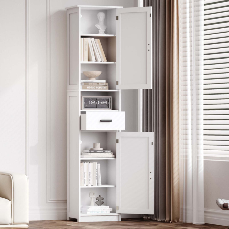 69" H Tall Bathroom Storage Cabinet With 2 Barn Doors And 1 Drawer, White