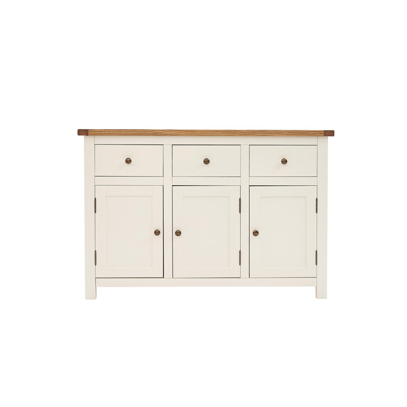 Buffet en bois massif (long), Ivoire / Naturel