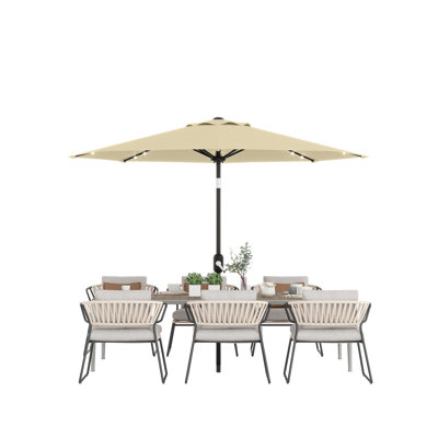 Parasol de patio 10 pi avec lumières solaires, parasol de table d'extérieur avec 40 lumières DEL et manivelle inclinable, parasol de marché à 8 nervures pour piscine, terrasse, cour