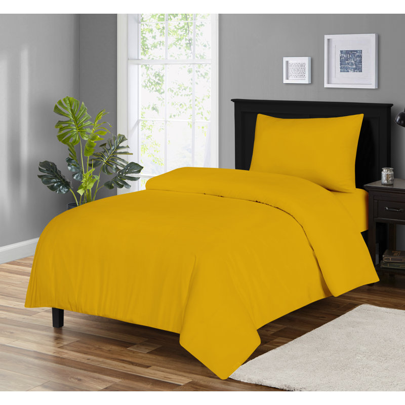 Microfiber No Pattern Duvet Cover Set with Pillowcases, Double Duvet Cover + 2 Standard Pillowcases, Ochre