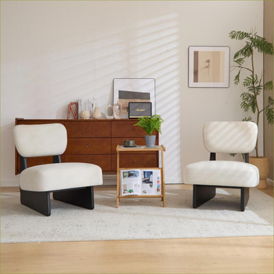 Ensemble de 2 chaises d'appoint modernes beiges pour adultes, revêtement en polyester, base en bois noir robuste, sièges confortables pour le bureau de la chambre à coucher