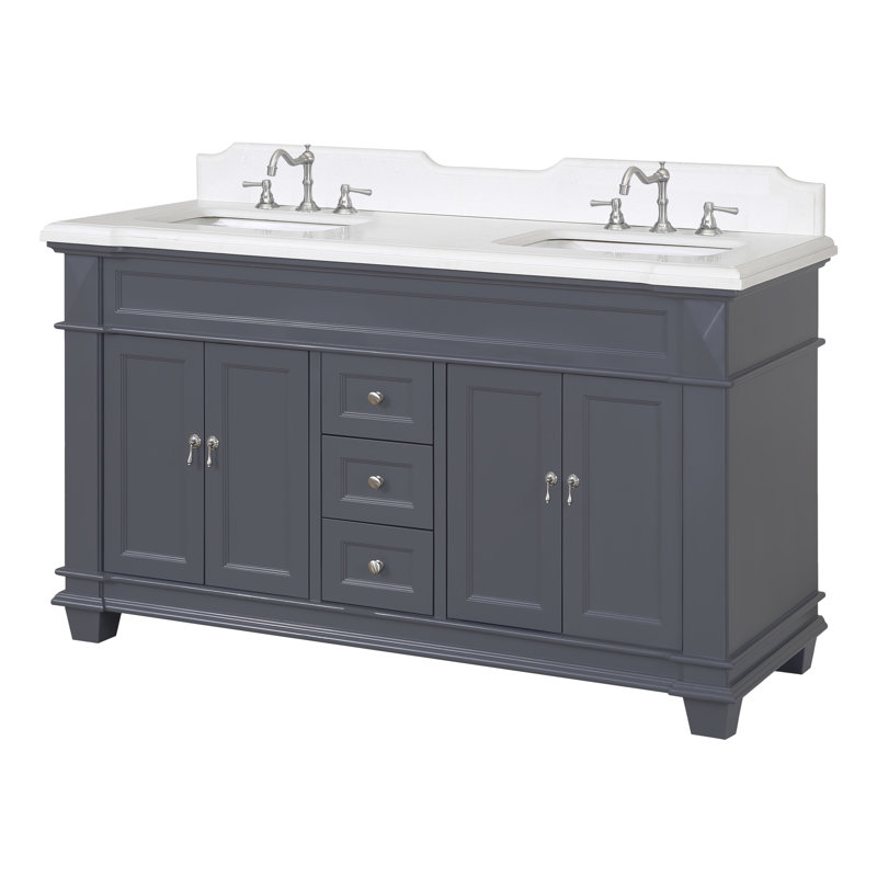 Ensa 60'' Double Bathroom Vanity with Top, Charcoal Gray, Quartz