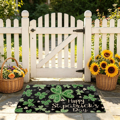 Green Shamrock St. Patrick’s Door Rug 24 x 36 in for Entrance Porch