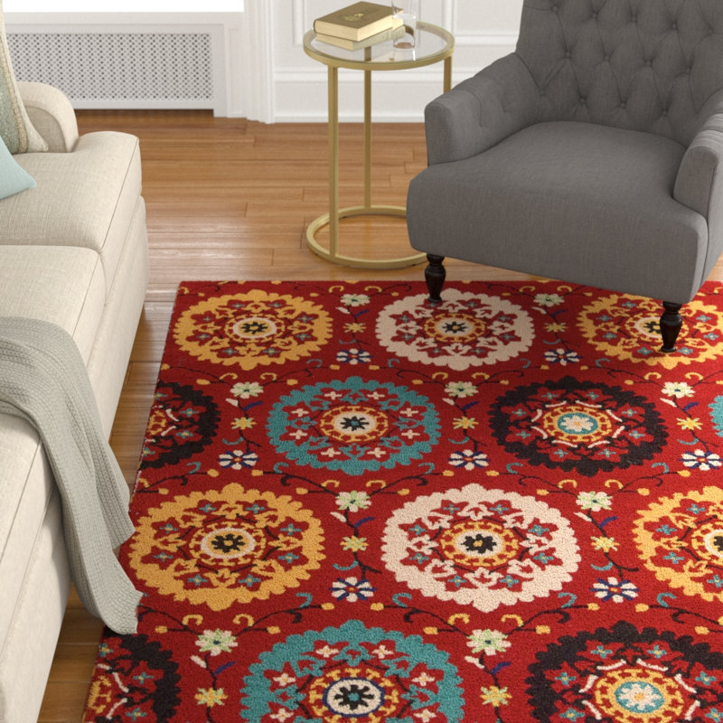 Tapis décoratif en laine Touffetée à la main à motif floral Aberdeenshire, Rectangle 3 pi 9 po x 5 pi 9 po