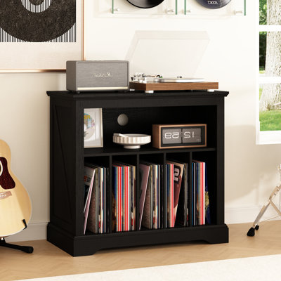 Rustic Record Player Stand Vinyl Record, Holder Hold Up To 230 Albums Farmhouse Turntable Stand With Cable Management