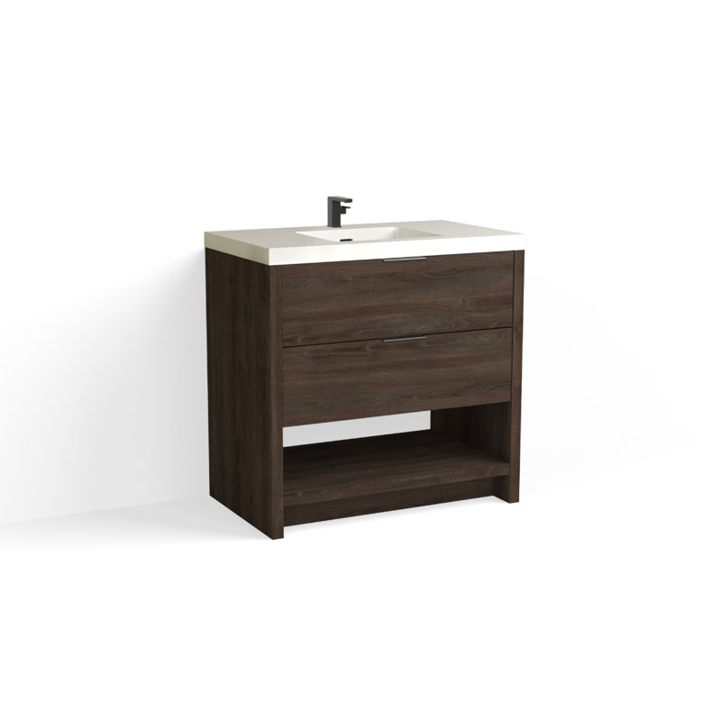 Vue 36" W Freestanding Single Bathroom Vanity, White Nanomatte, Matte Black, Glossy White/8" Widespread