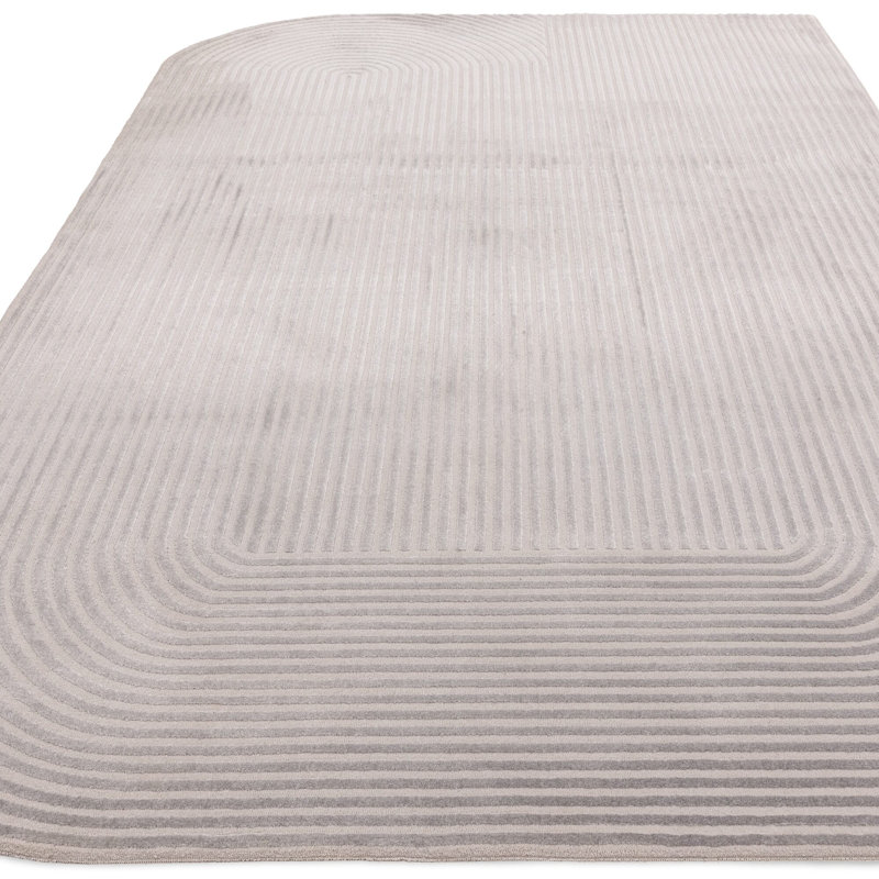 Anhuar Curve Grey/Silver Area Rug, Oval 10' x 14'2"