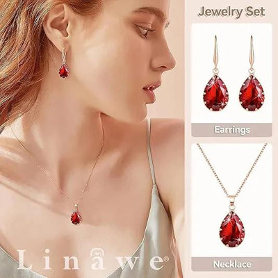 Crystal Jewelry Sets for Women, Imitation Diamond Pendant Necklace, Rhinestone Drop Dangle Earrings, Birthstone Cubic Zirconia Matching Wedding Jewelry, 14K Gold/Rose Gold/Silver Tones