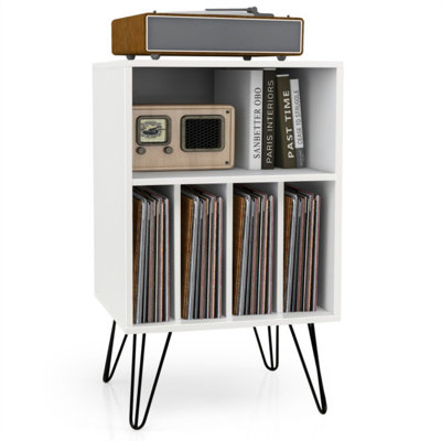 Freestanding Record Player Stand Record Storage Cabinet with Metal Legs