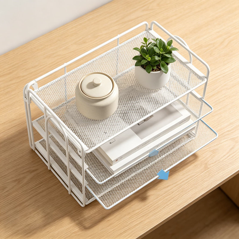 Organisateur de papier en métal à 4 niveaux avec porte-revues, organisateur de dossiers de bureau pour fournitures de bureau, espace de travail robuste pour les documents, les dossiers et les accessoires de format A4