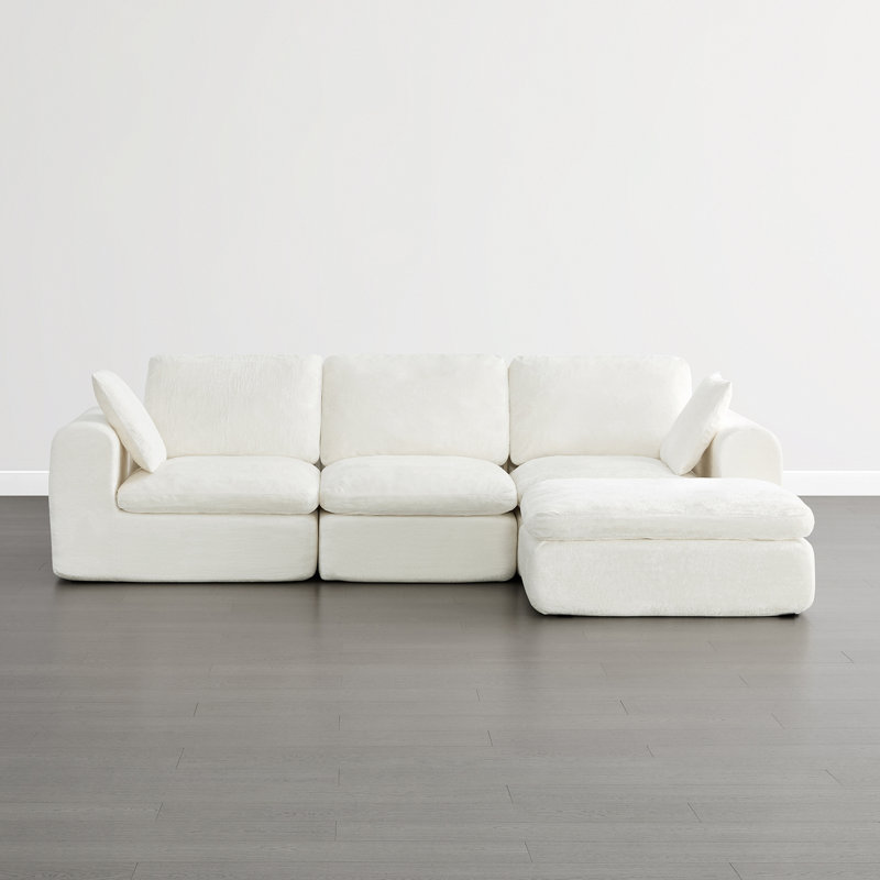Dineen Boneless 108"W No Assembly Required 4-Piece Cloud Couch Comfy Compression Sofa With Ottoman, Cream