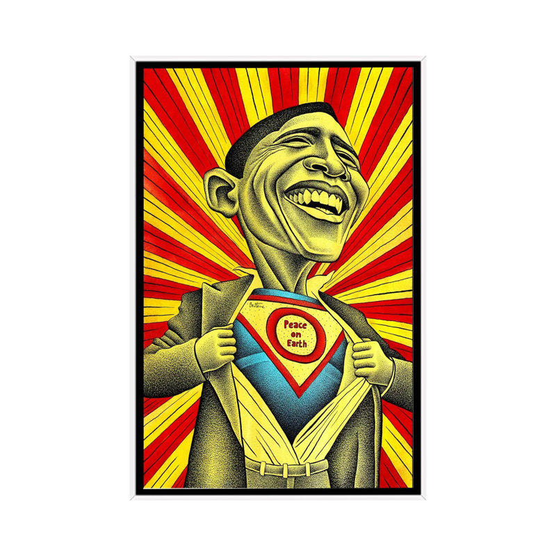 Obama Vs. The Fear by Ben Heine - Print on Canvas, White Framed, 66.04 cm H x 45.72 cm W