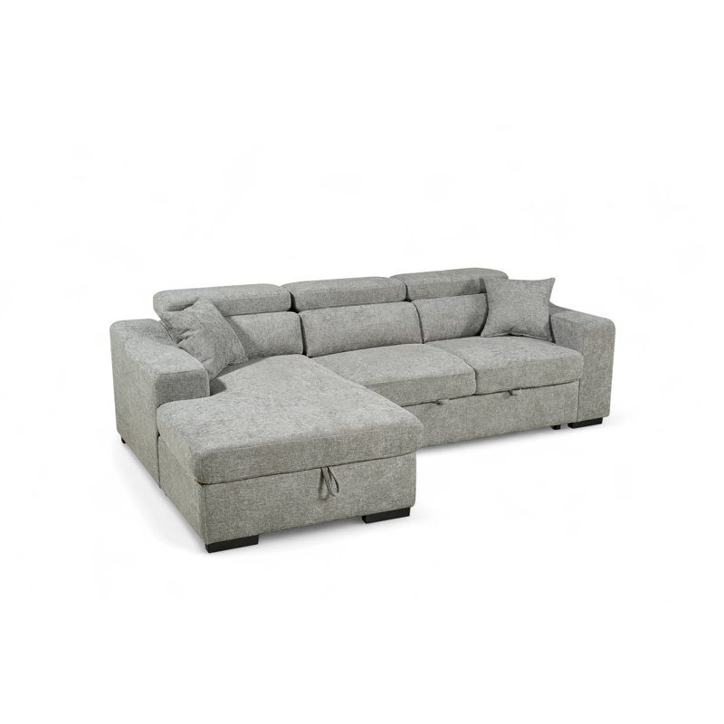 4 Seater Sofa Bed, Gray Polyester, Left Hand Facing