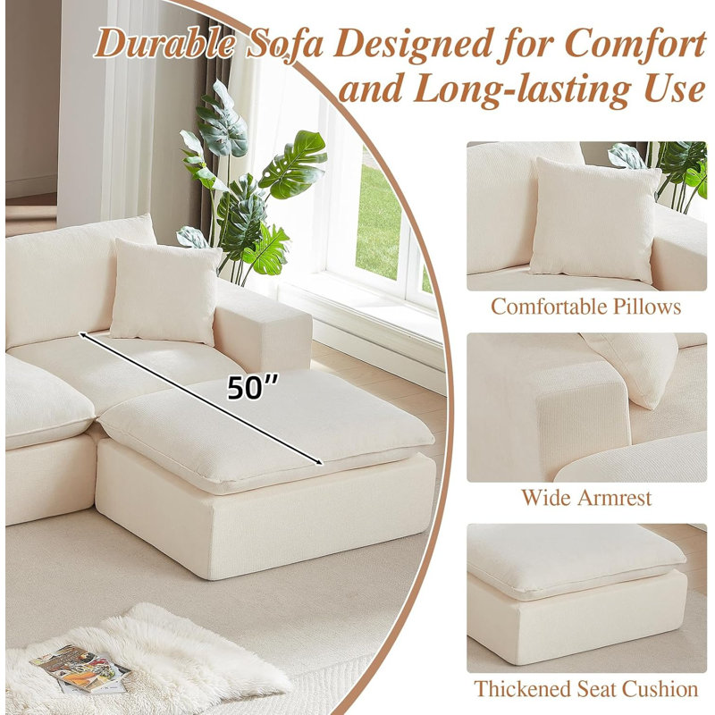 Canapé modulaire modulaire Cloud Couch, canapé en osier en forme de U en osier de 138 po avec repose-pieds, canapé modulaire à 6 places avec siège profond (noir, 4 places + 2 repose-pieds)