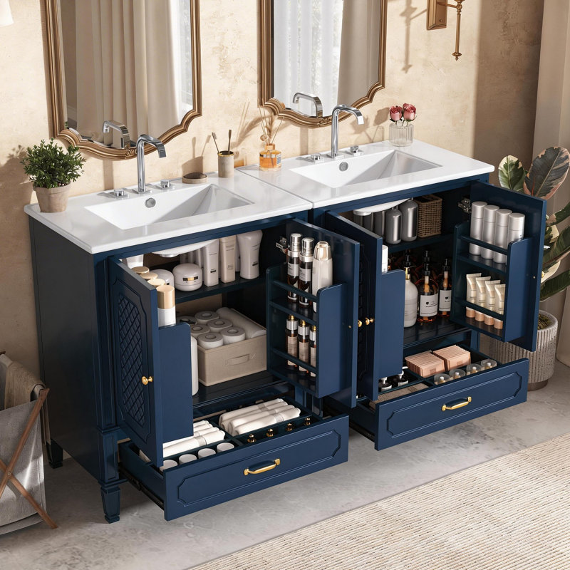 Ensemble de meuble-lavabo avec lavabo double, 2 armoires avec porte et 2 tiroirs