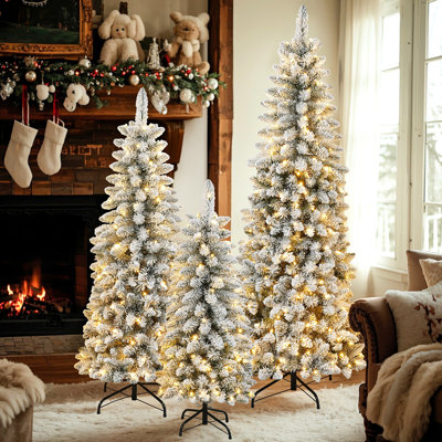 Ensemble d'arbre de Noël artificiel enneigé 3 lumières avec 3 lumières, 4 pi 5 pi 6 pi, décoration de Noël