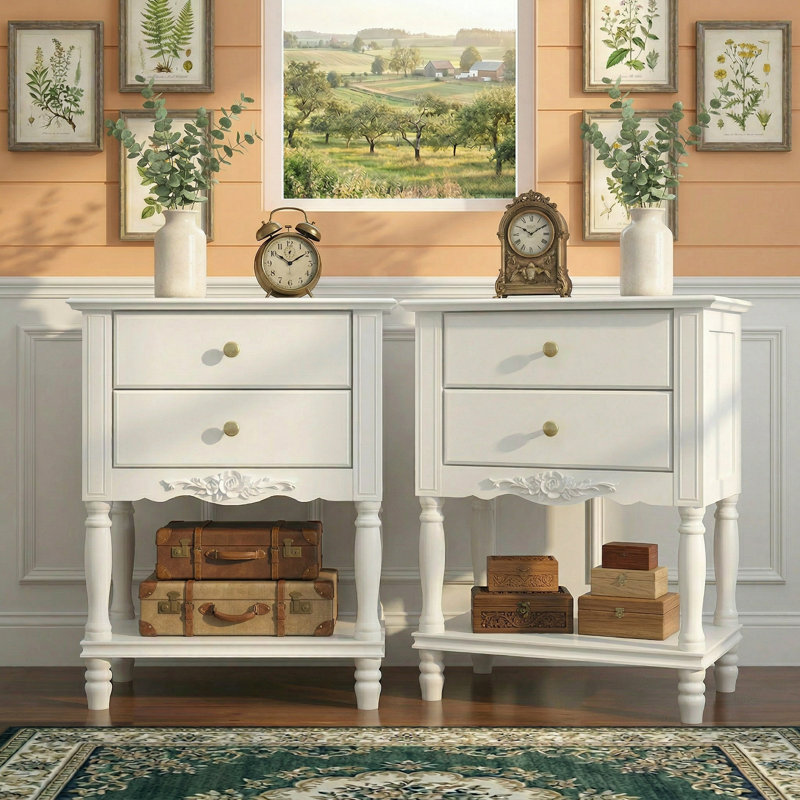 Ekamjhot 2-Piece Nightstand With Shelves And Drawers