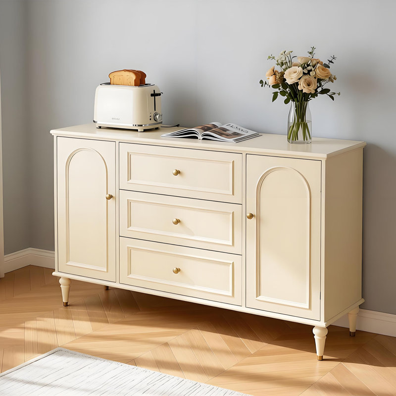 Buffet de rangement de style français de couleur crème, H 35,43 po x l 62,99 po x P 15,74 po