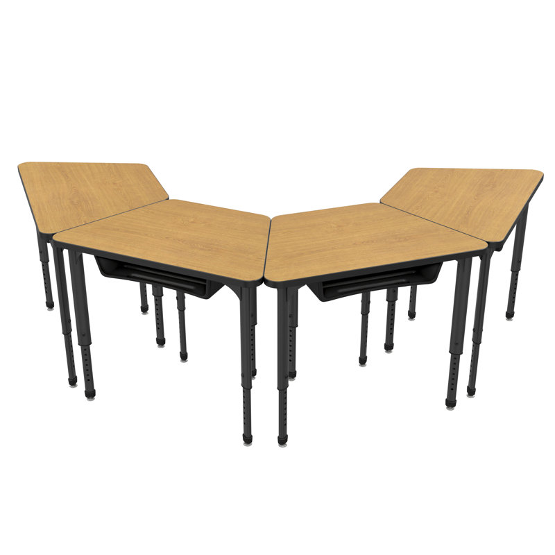 Apex Series Laminate Adjustable Trapezoid 1 Students Activity Table, Black, Oak
