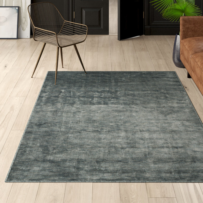 Tapis bleu-gris noué à la main Mcelroy, Rectangle 9 pi x 12 pi