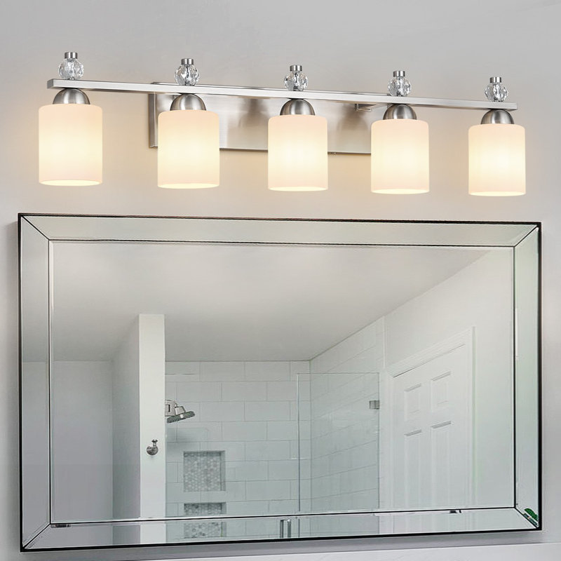 Luminaires de meuble-lavabo en verre Mid-Century E26, Nickel, 5 lumières