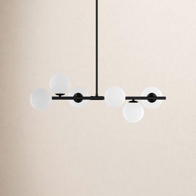 6-Light 35.8"W Modern Linear Chandelier with Cloudy Milky White Glass Shades