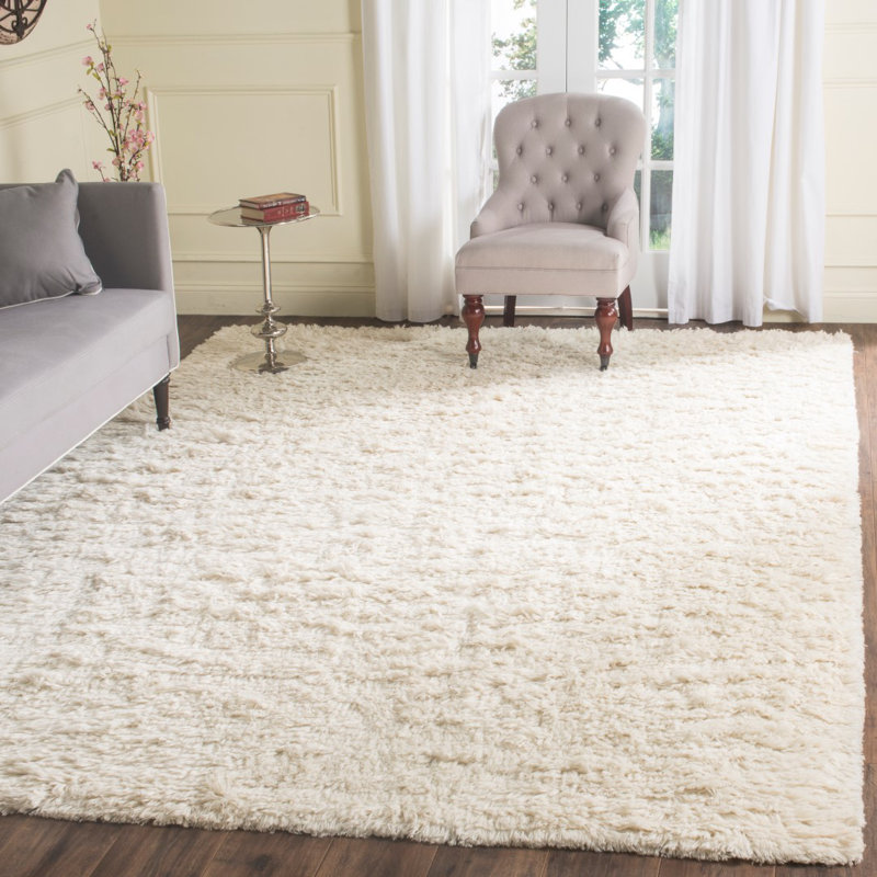 Tapis ivoire en laine / coton noué à la main Alimatou, Rectangle 9 pi x 12 pi