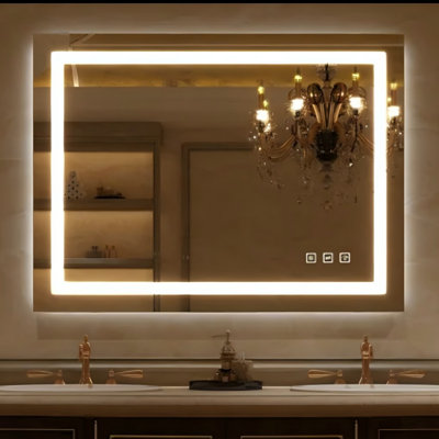 UL Listed Led Bathroom Mirror, Dimmable Vanity Mirrors For Wall, Anti-fog, 3 Colors Adjustable, Memory, Double Led Lights ( Front And Backlit ) Durable Tempered Material