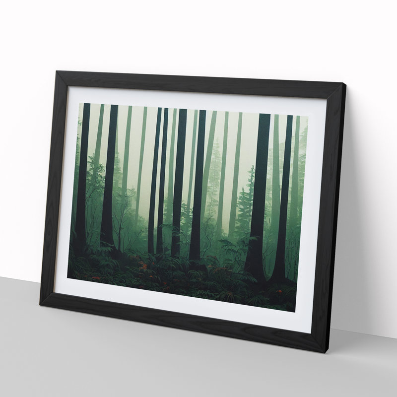 Forest Deco Style (1) - Single Picture Frame Print, 46cm H x 64cm W x 2cm D, Black Framed
