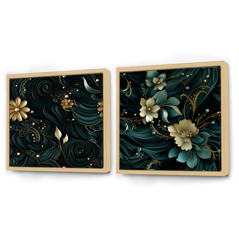 Liskeard - Abstract Botanicals Square Collage Set Of 2, 16" H x 33" W, Brown Floater Framed