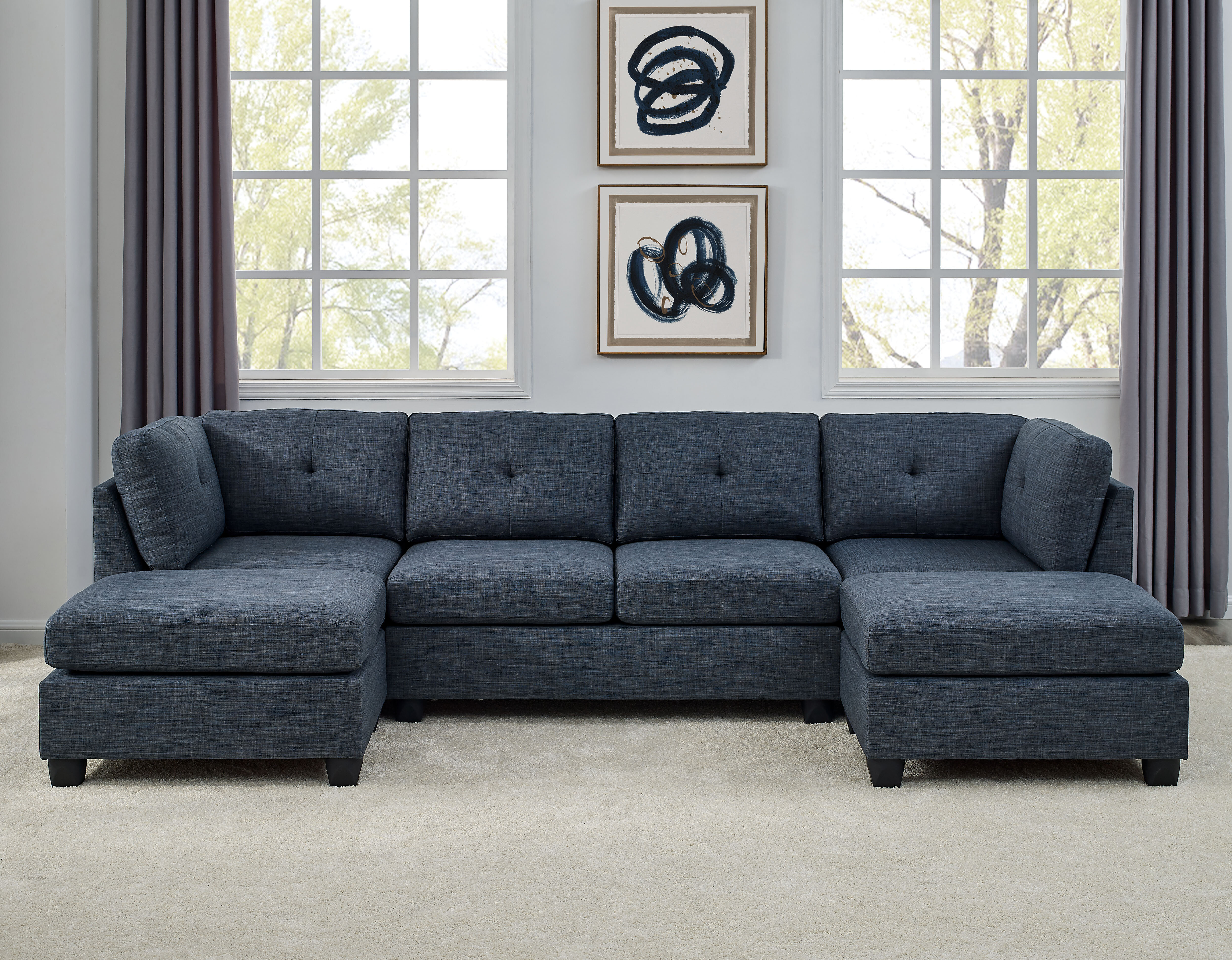 Ashwell 118″ Wide Reversible Modular Sofa & Chaise with Ottoman