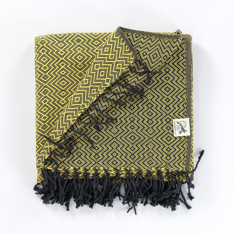 Cotton and Olive Throw, Yellow